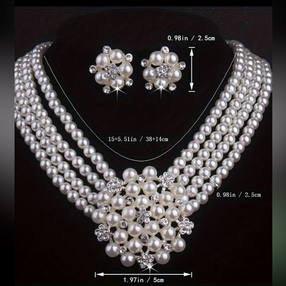 Elegant White Pearl Multi-Strand Necklace & Earrings Set- Fashion Jewelry - Picture 3 of 5